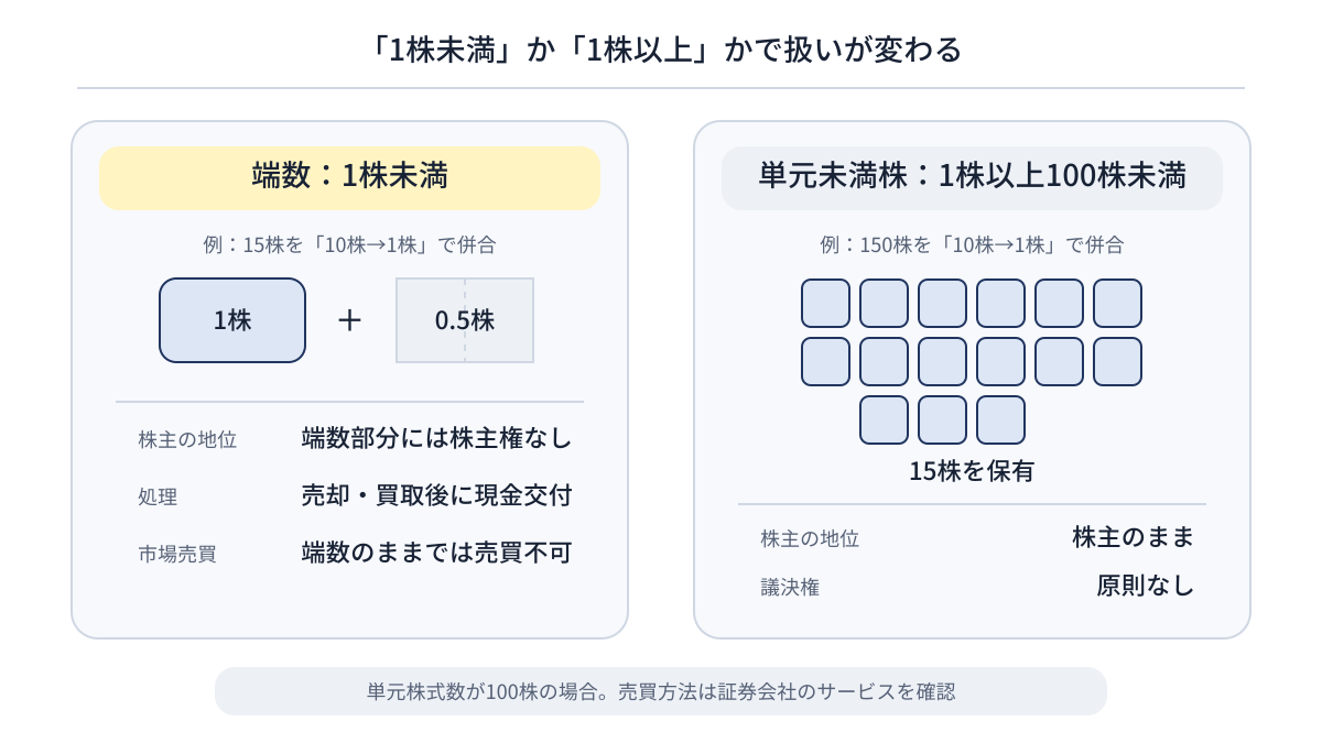 株主への影響|端数と単元未満株を分けて確認する