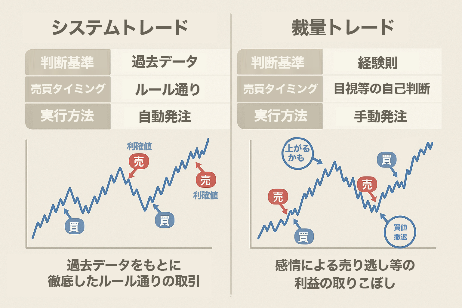 システムトレードと裁量トレードの比較図