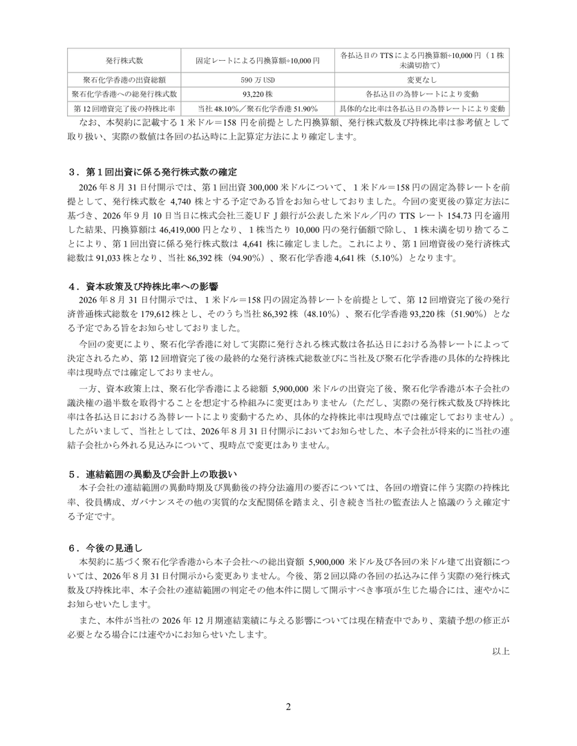 倉元製作所の合弁契約における出資条件変更と持株比率